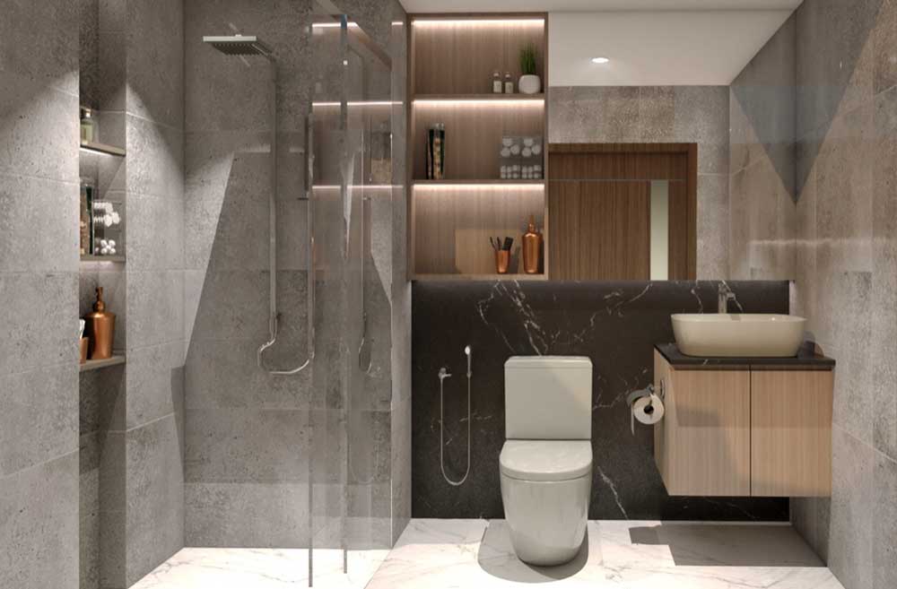 The Garden City toilet and bath design, by WTA Architecture and Golden Bay Land Holdings, conceptualizes the interior design with luxury living in the urban city