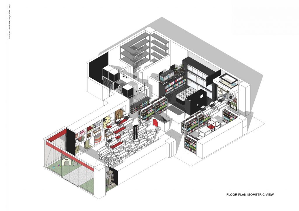 Petopia pet shop floor plan isometric view