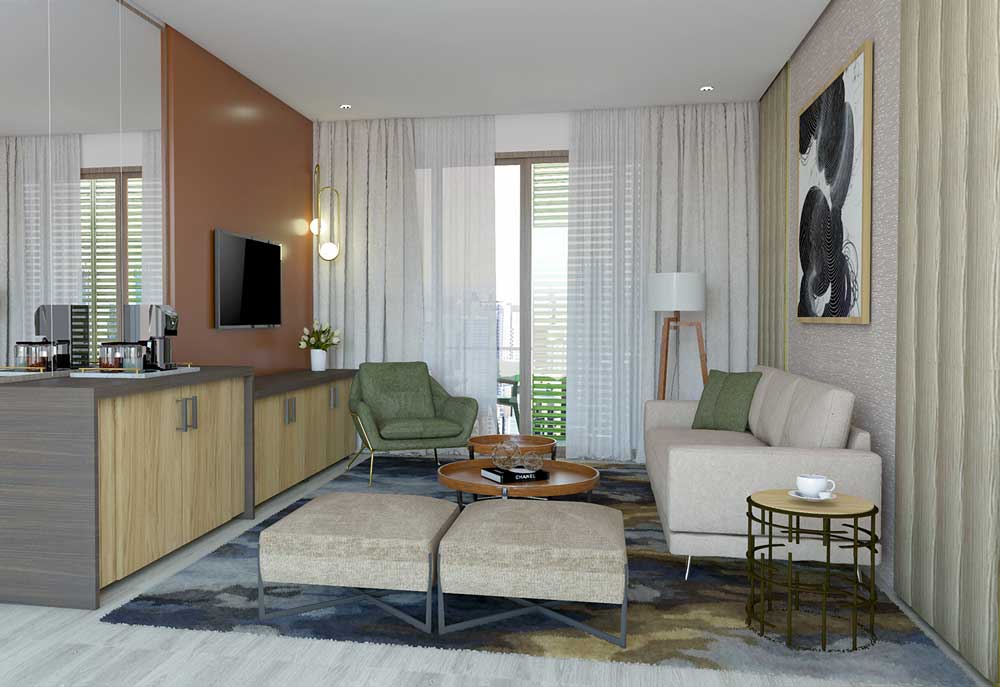 The hotel suite living room at the proposed Hiribaco Hotel at Manila