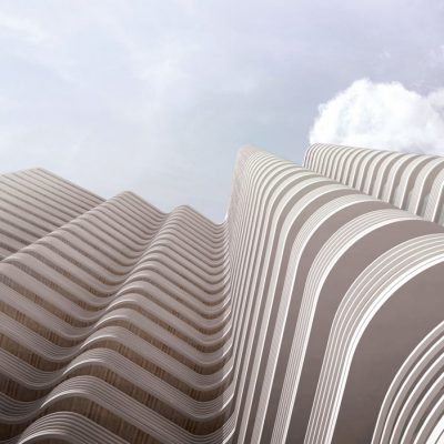 The facade design for this project transforms balconies into gentle curves and movement while also creating unique spaces.