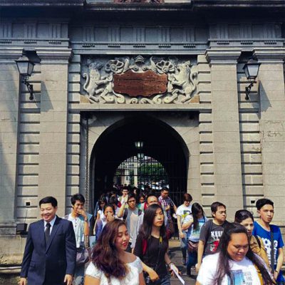 Anthology festival goers entering Parian Gate, Intramuros, Manila