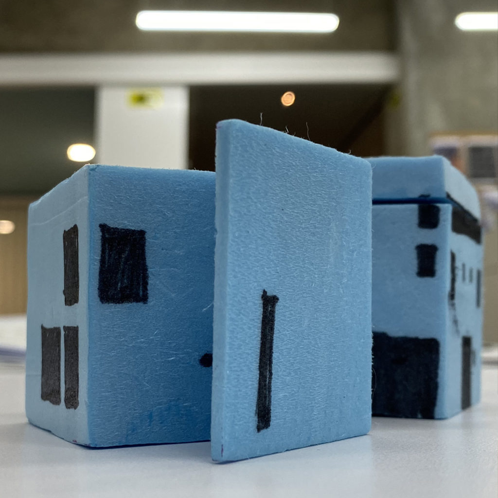 Massing and presentation model of a house using blue foam