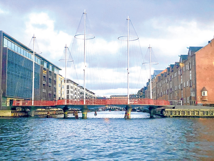 Cirkelbroen Bridge in Copenhagen. Pedestrian bridges are essential amenities that strengthen the personal mobility of people.