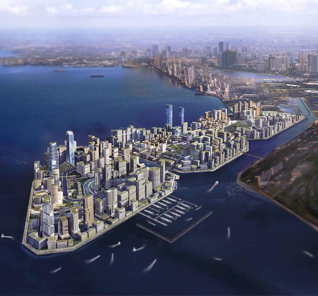 Aerial View of New Horizon Manila, a reclamation project proposal along the coast of Manila Bay